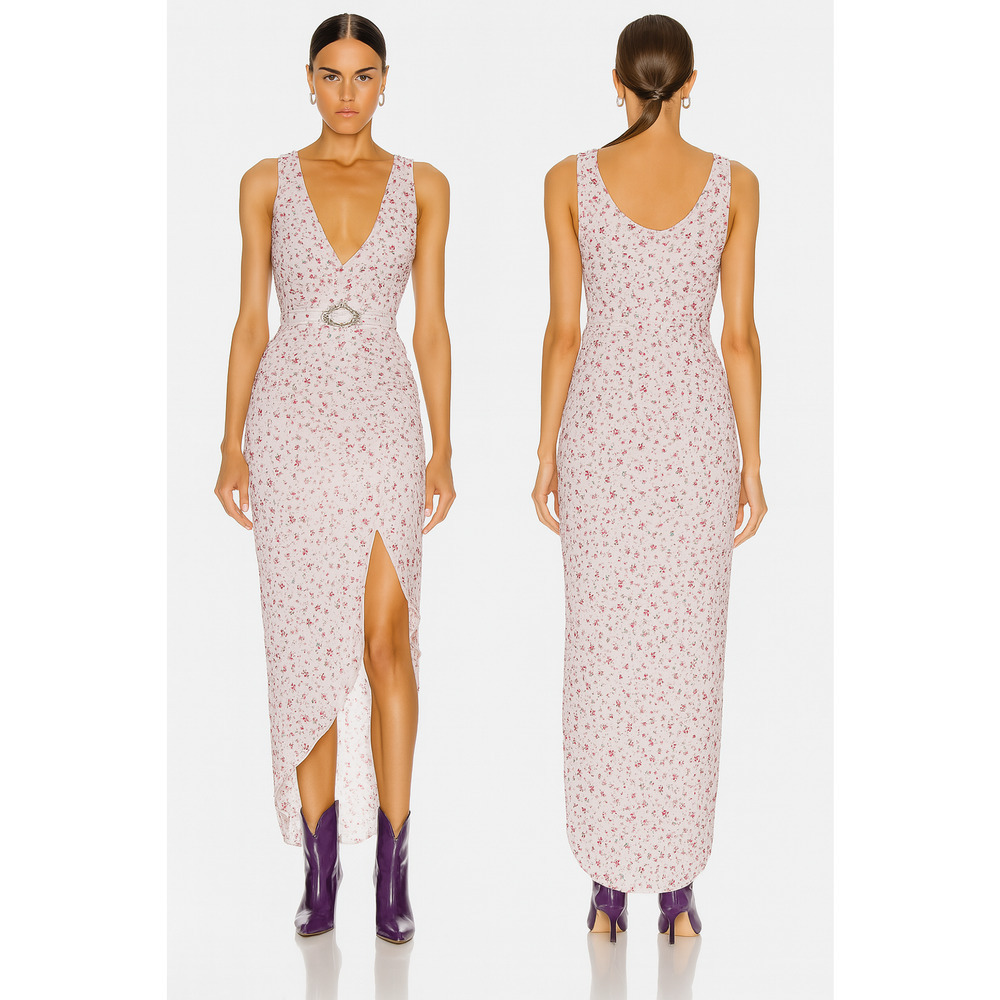 Nicholas $698 Sz 18 Pink 100 Silk Drape Sheath Dress Ruched Plunge Asymmetrical